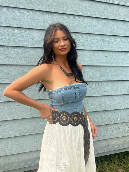 Denim Dreams Bustier Cropped Denim Top