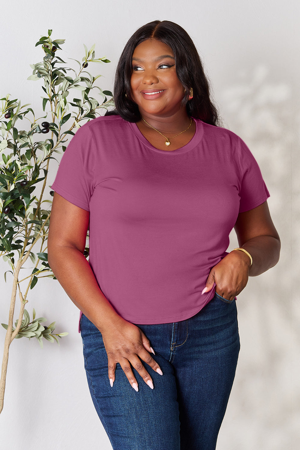 Buy our "Renee Round Neck Short Sleeve T-Shirt" online – Willow Boutique Clothing. Shop stylish Renee Round Neck Short Sleeve T-Shirt today.