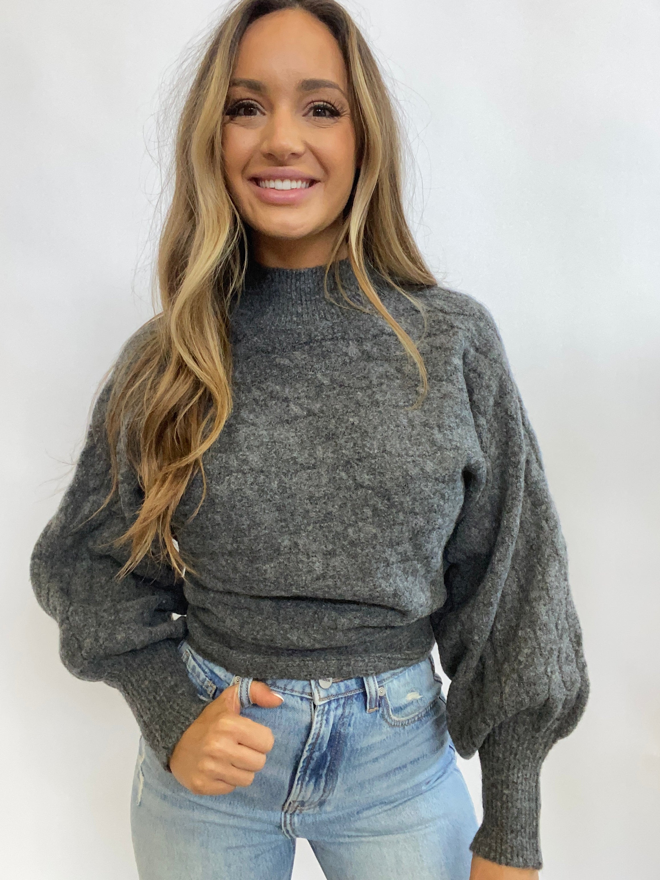 Taralynn High Neck Sweater- Charcoal