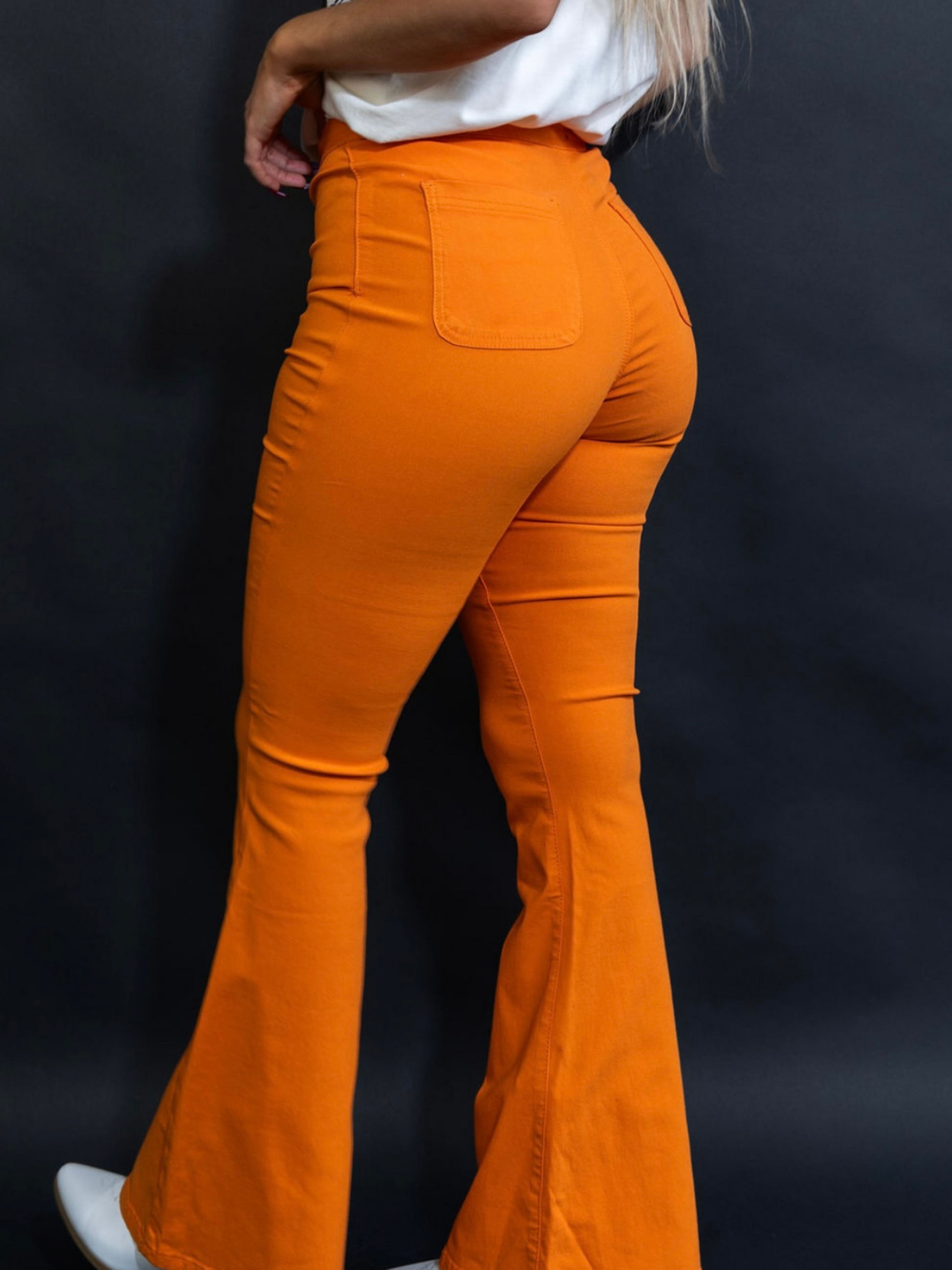 Buy our "Fiona High Waisted Bell Bottom Flare Jeans - Orange" online – Willow Boutique Clothing. Shop stylish Fiona High Waisted Bell Bottom Flare Jeans - Orange today.
