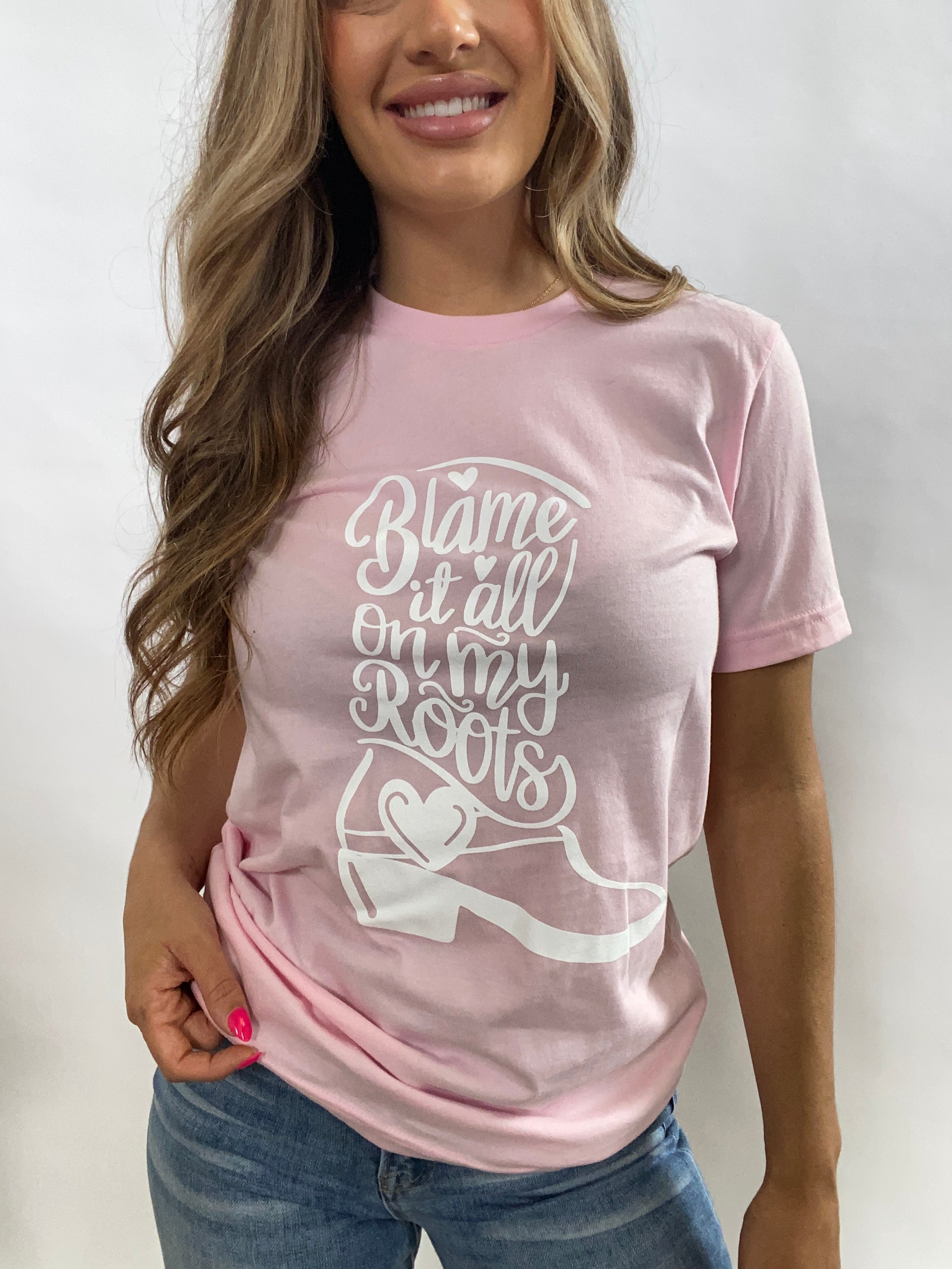 Blame It All On My Roots Graphic Tee- Pink