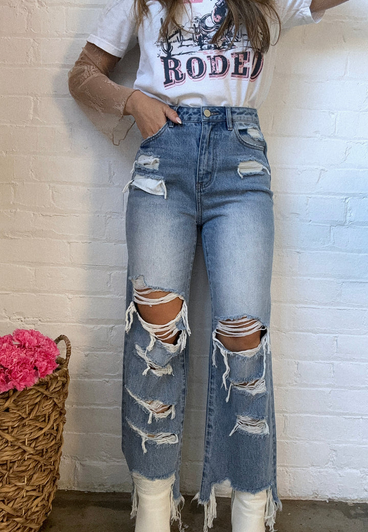 PREORDER: Wild and Free Wide leg Distressed Jeans