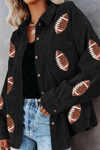 PREORDER- Sequin Football Button Up Long Sleeve Jacket