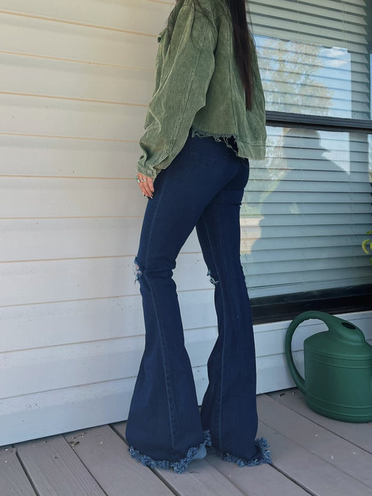 Buy our "Farrah Denim Distressed High Waisted Flares - Dark Wash" online – Willow Boutique Clothing. Shop stylish Farrah Denim Distressed High Waisted Flares - Dark Wash today.