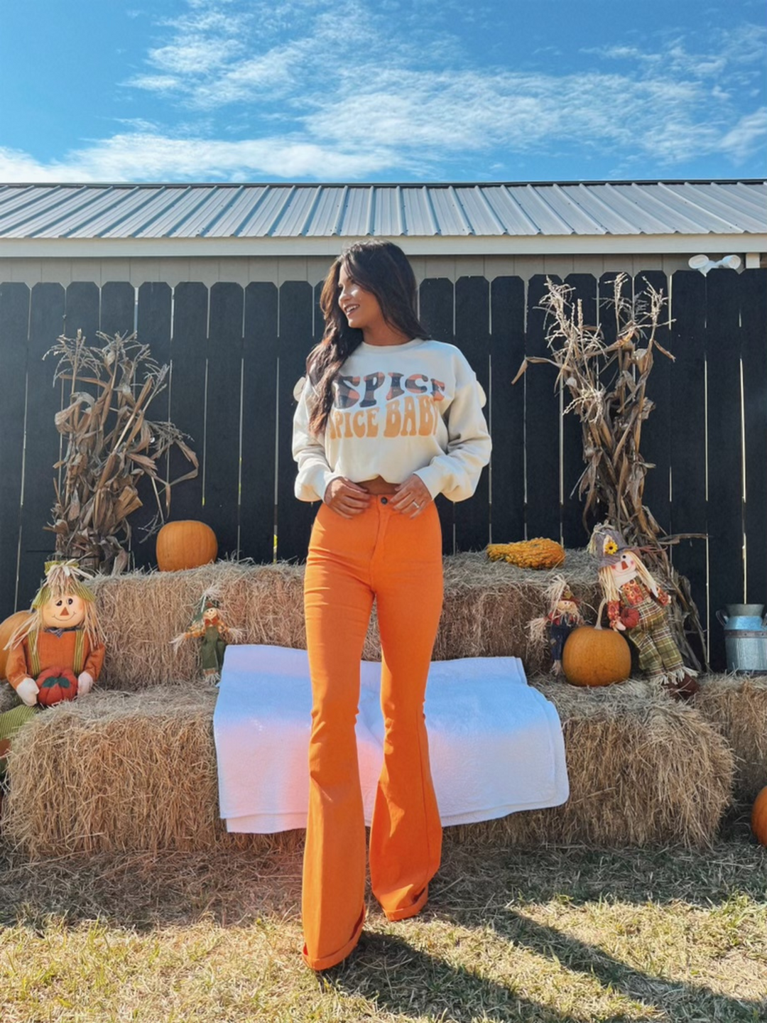 Fiona High Waisted Bell Bottom Flare Jeans Orange