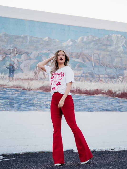 Buy our "Fiona High Waisted Bell Bottom Flare Jeans - Red" online – Willow Boutique Clothing. Shop stylish Fiona High Waisted Bell Bottom Flare Jeans - Red today.