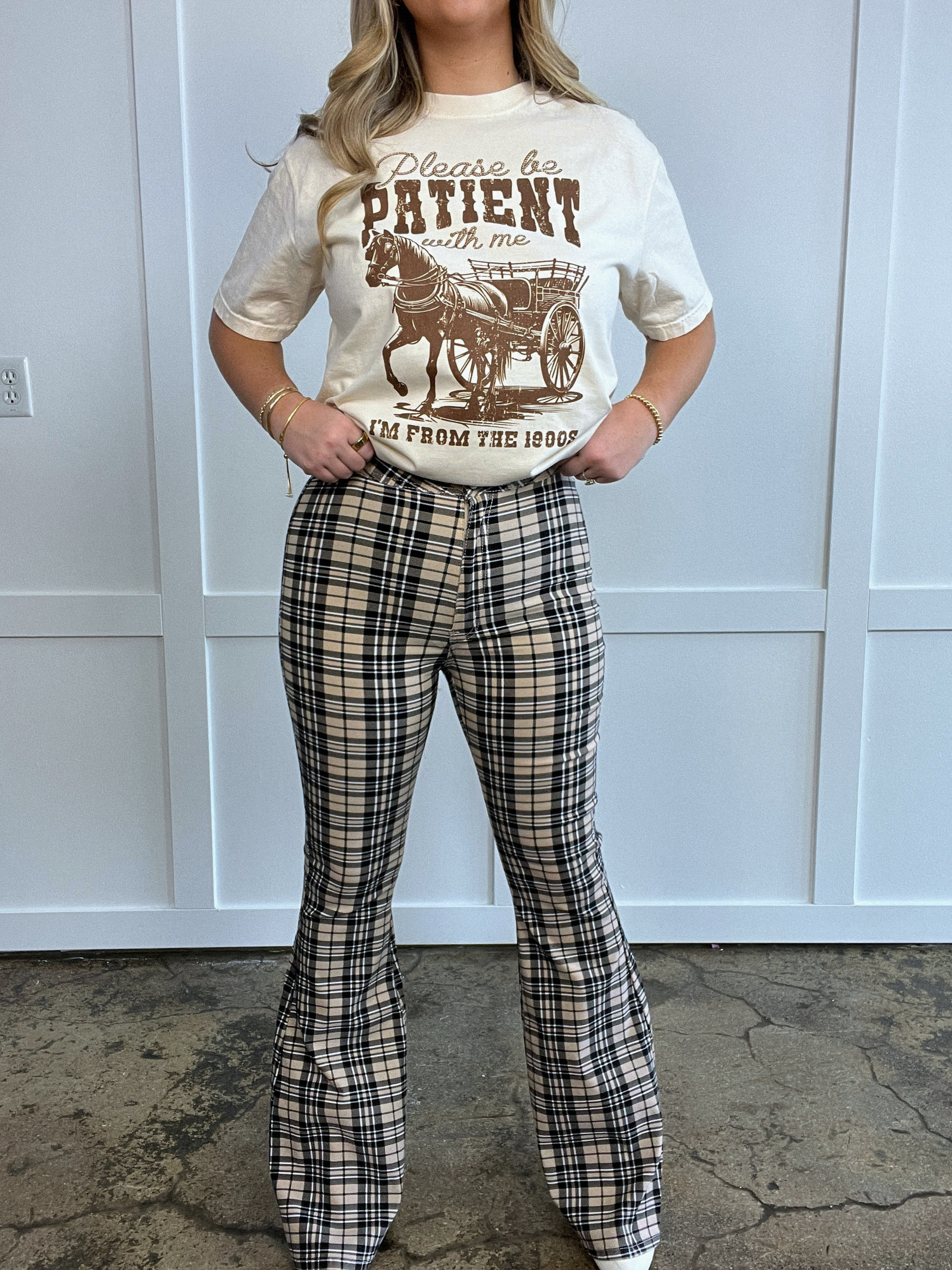 Gretchen Fiona High Waisted Plaid Flare Jeans Willow Boutique Gretchen Fiona High Waisted Plaid Flare Jeans Willow Boutique