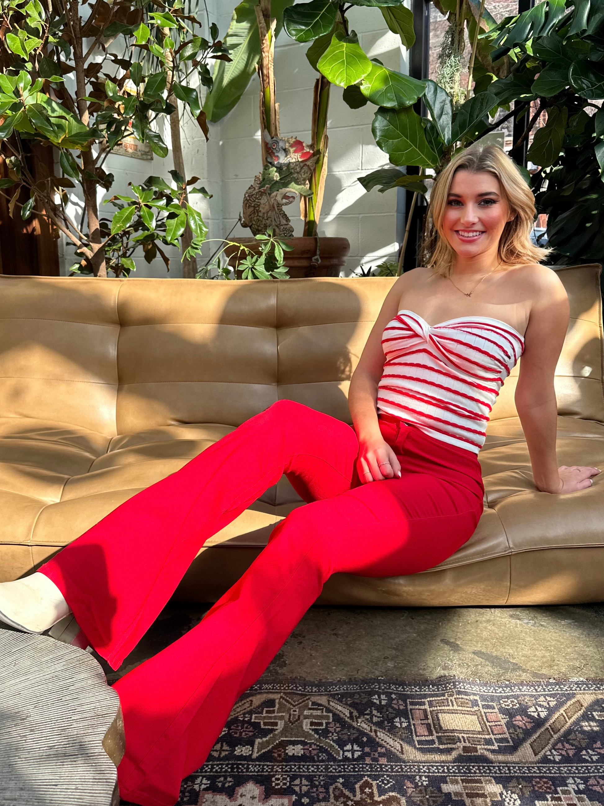 Buy our "Fiona High Waisted Bell Bottom Flare Jeans - Red" online – Willow Boutique Clothing. Shop stylish Fiona High Waisted Bell Bottom Flare Jeans - Red today.
