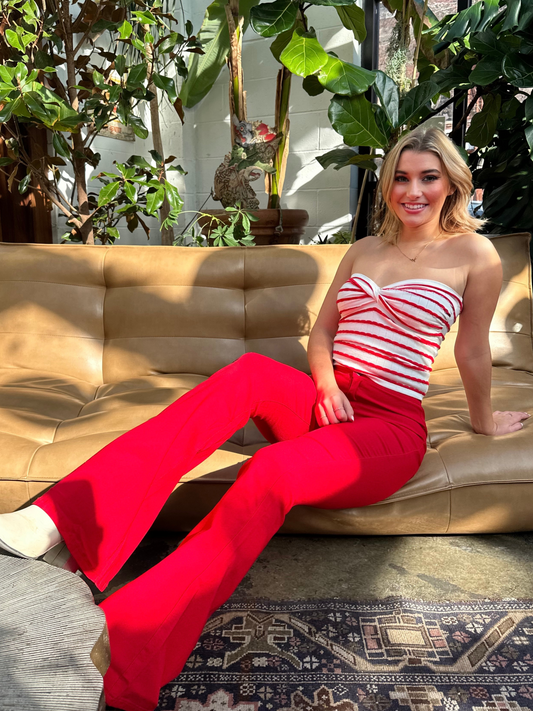 Buy our "Fiona High Waisted Bell Bottom Flare Jeans - Red" online – Willow Boutique Clothing. Shop stylish Fiona High Waisted Bell Bottom Flare Jeans - Red today.