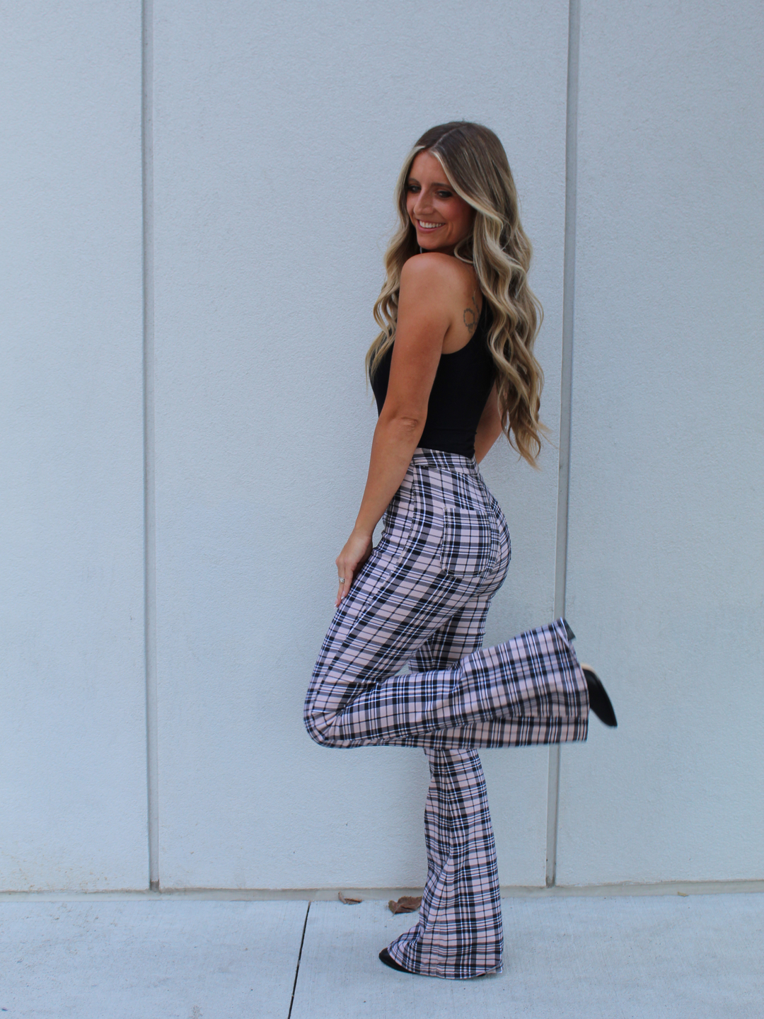 Buy our "Gretchen High Waisted Plaid Flare Jeans" online – Willow Boutique Clothing. Shop stylish Gretchen High Waisted Plaid Flare Jeans today.