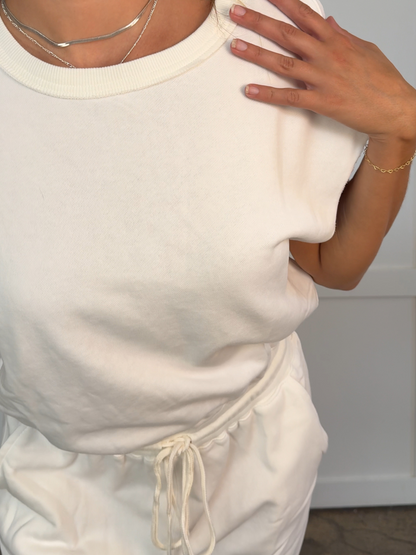 Rae Sleeveless Drawstring Waistline Jumpsuit - Cream