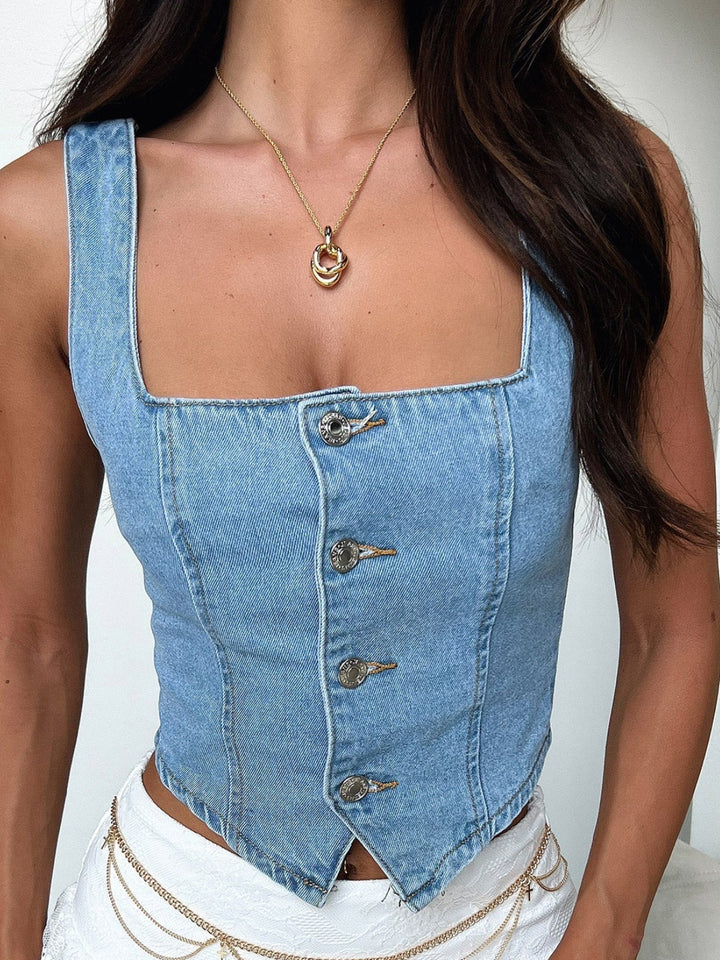 PREORDER Southern Belle Square Neck Denim Top