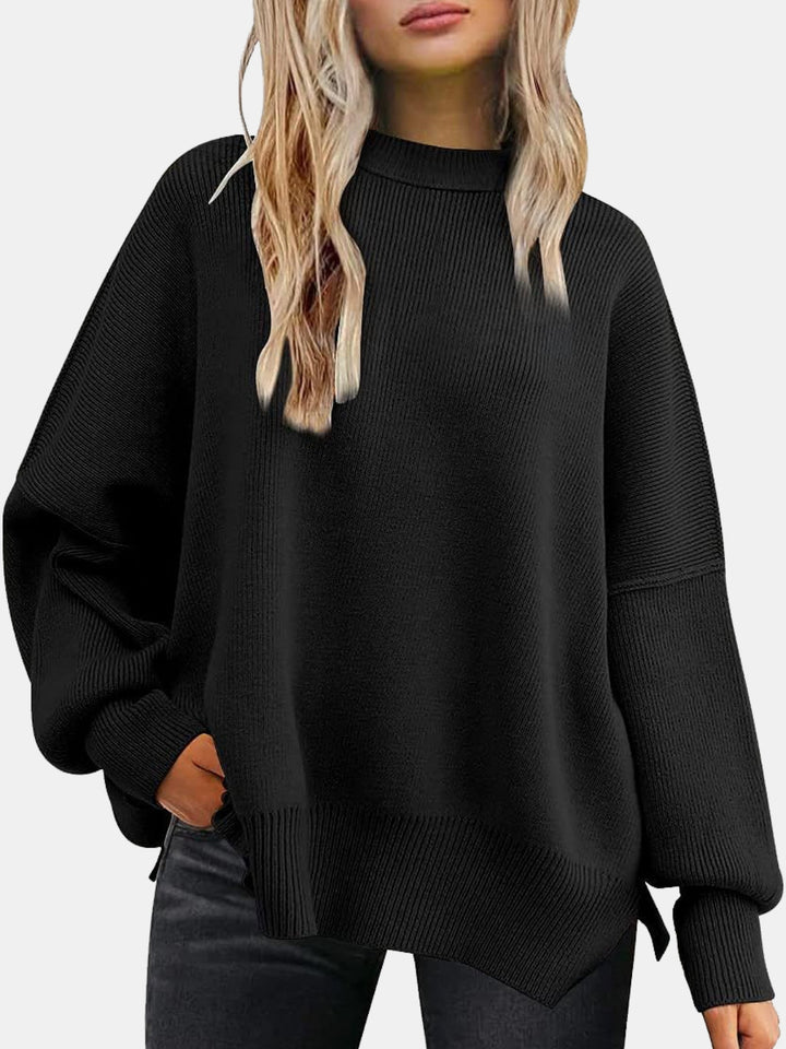 PREORDER: Cove Round Neck Drop Shoulder Slit Sweater