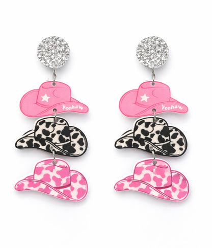 Tiered Cowgirl Hat Dangle Earrings