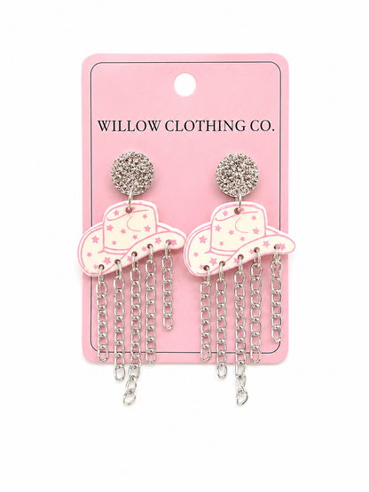Dangle Chain Cowgirl Hat Earrings