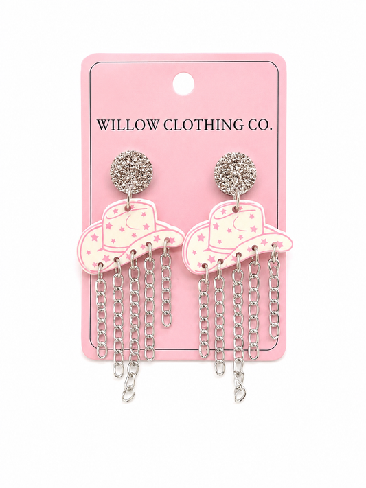 Dangle Chain Cowgirl Hat Earrings