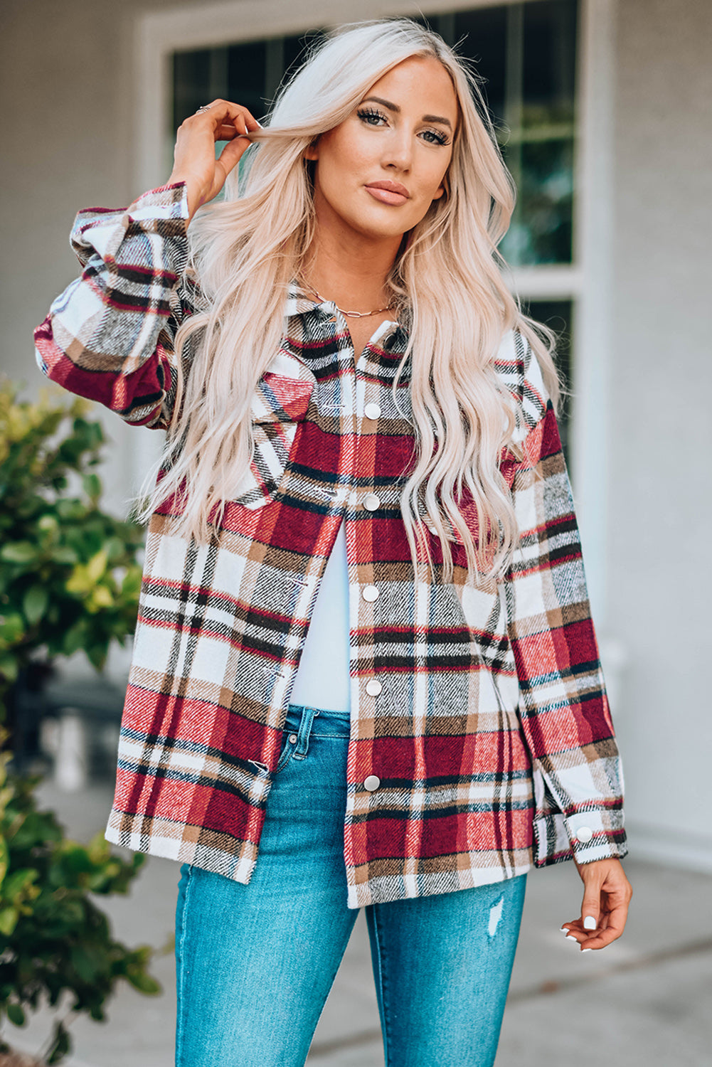 PREORDER: Aspen Plaid Button Front Shirt Jacket with Breast Pockets