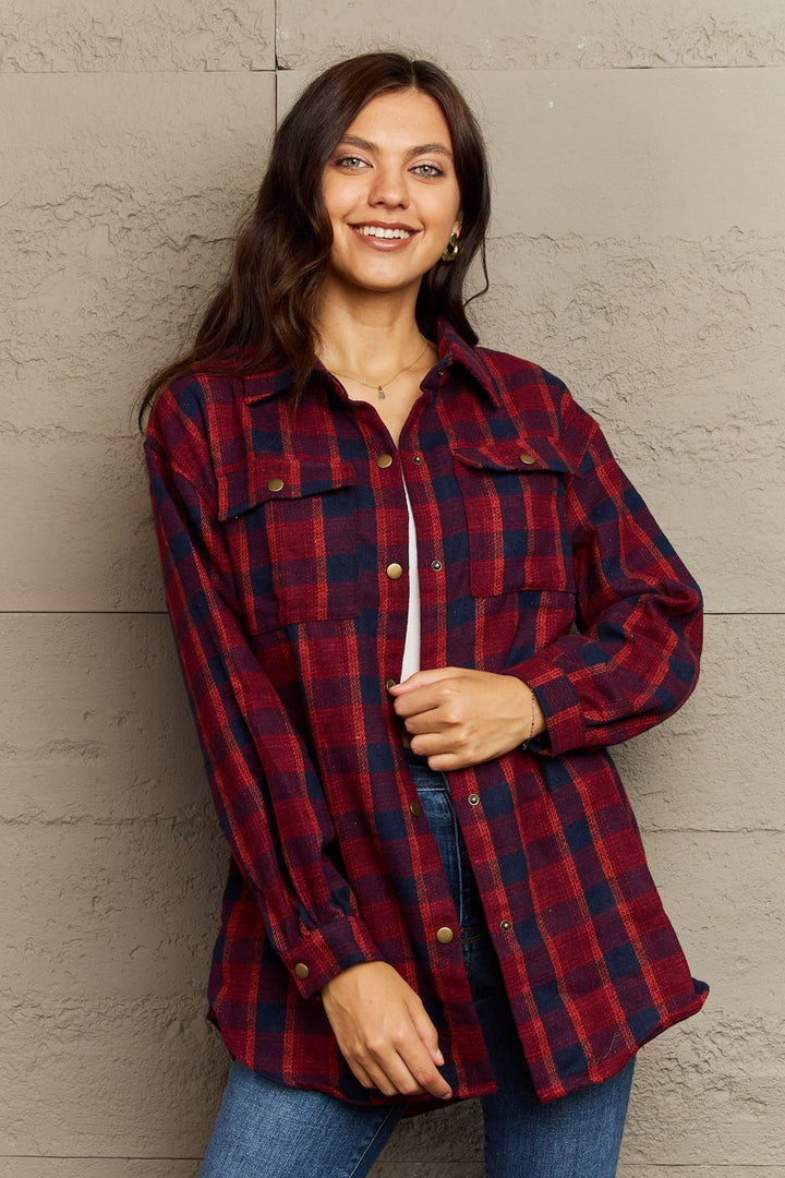 PREORDER: Devlin Full Size Plaid Collared Neck Button-Down Long Sleeve Jacket