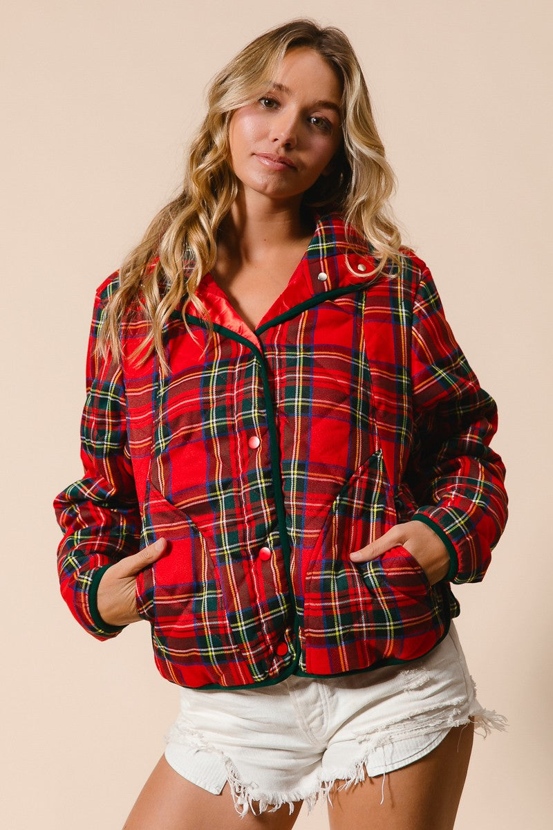 Winter Wonderland Vintage Christmas Plaid Quilted Jacket