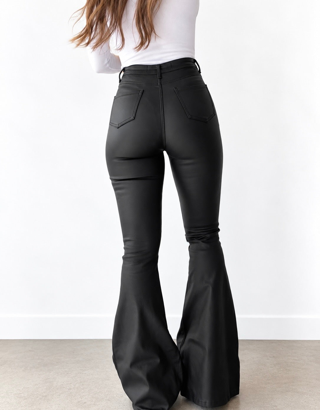 Leather Blakely High Waisted Bell Bottom Flare Jeans - Black
