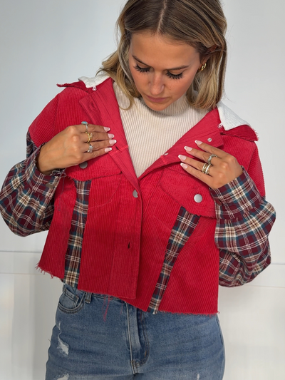 Fall Leaves Plaid Cropped Shacket