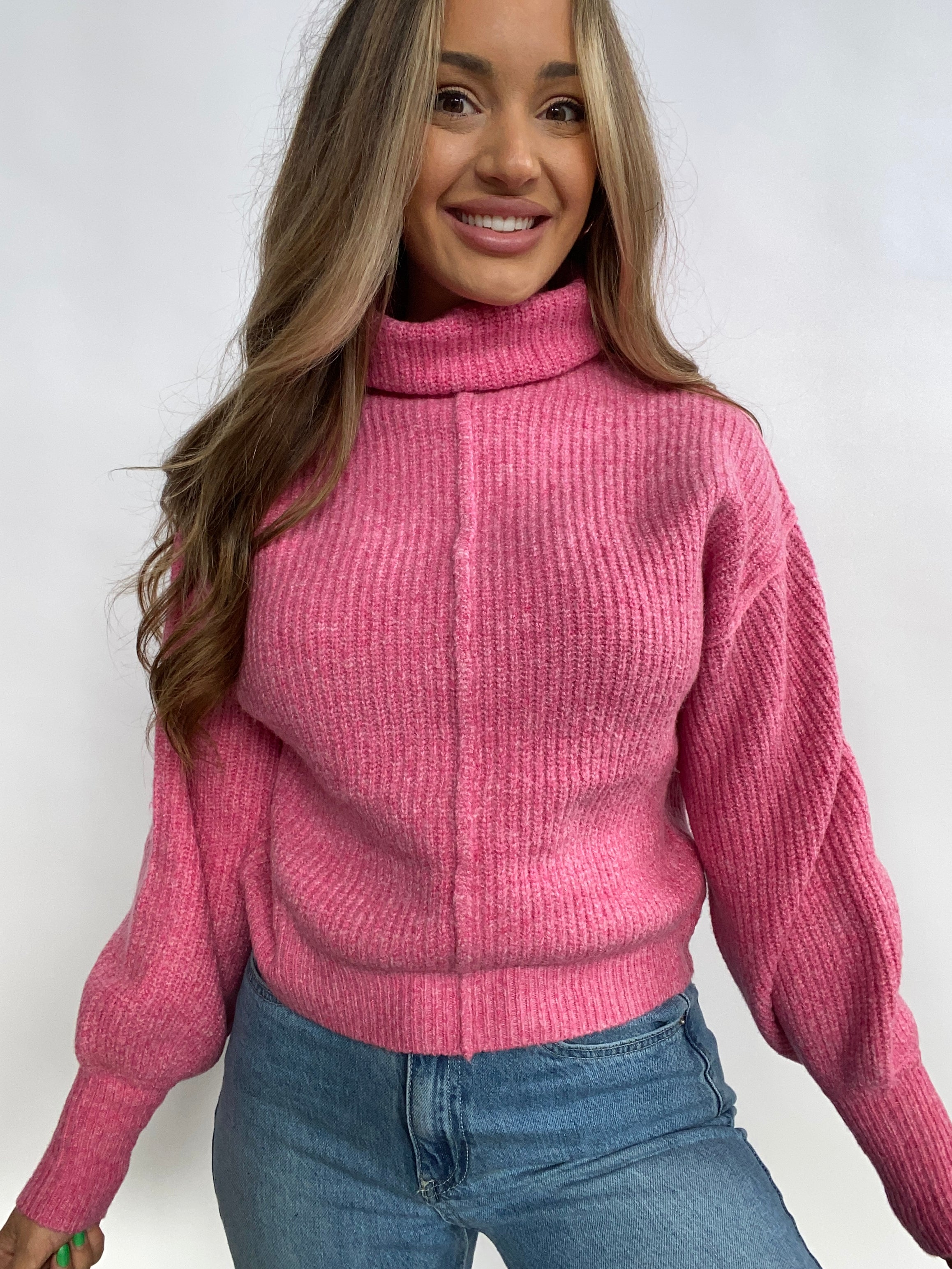 Eliza Turtleneck Cropped Sweater- Pink