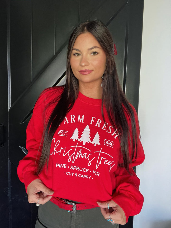 Willie's Christmas Tree Farm Crewnecks- Red