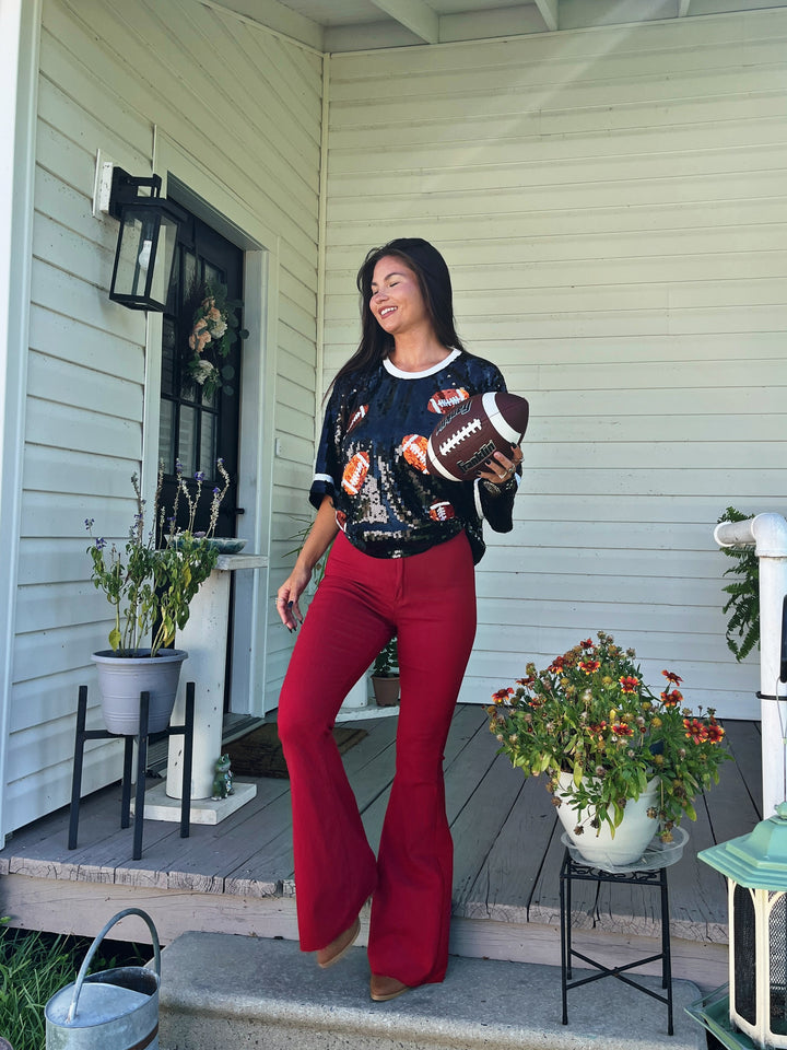 Kickoff Cutie Game Day Sequin Football Crop Top