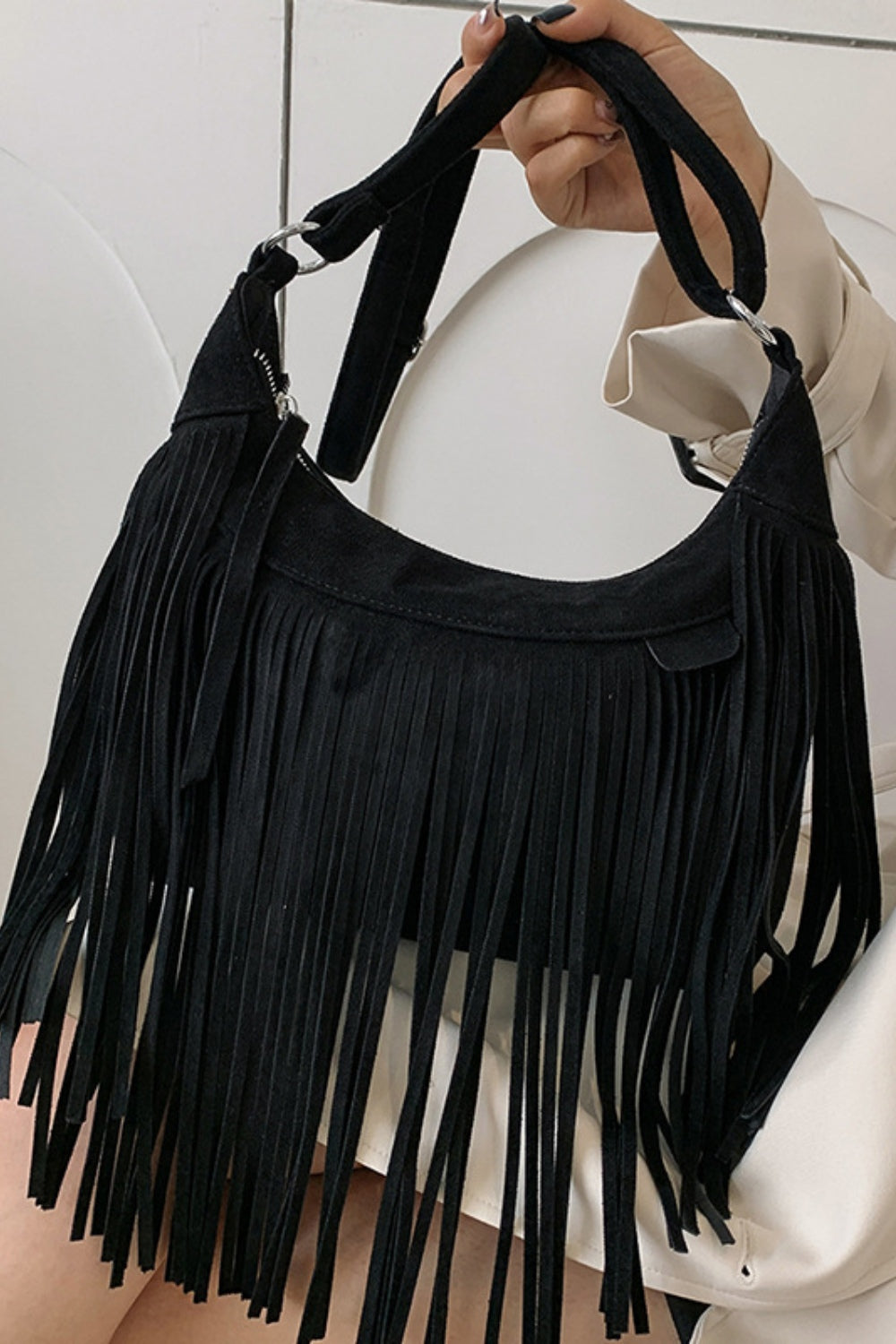 Everleigh Suede Fringe Shoulder Bag