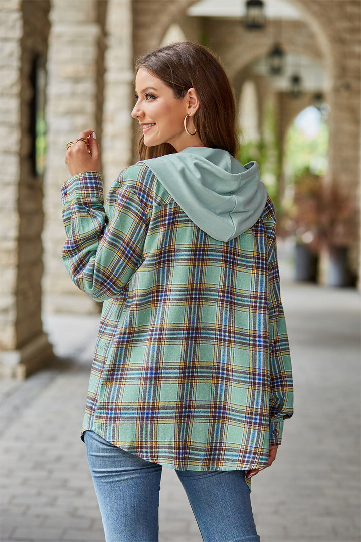 PREORDER: Mandy Plaid Long Sleeve Hooded Jacket