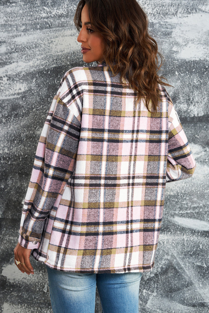 PREORDER: Aspen Plaid Button Front Shirt Jacket with Breast Pockets