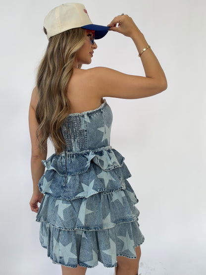 Shinning Star Strapless Jean Dress