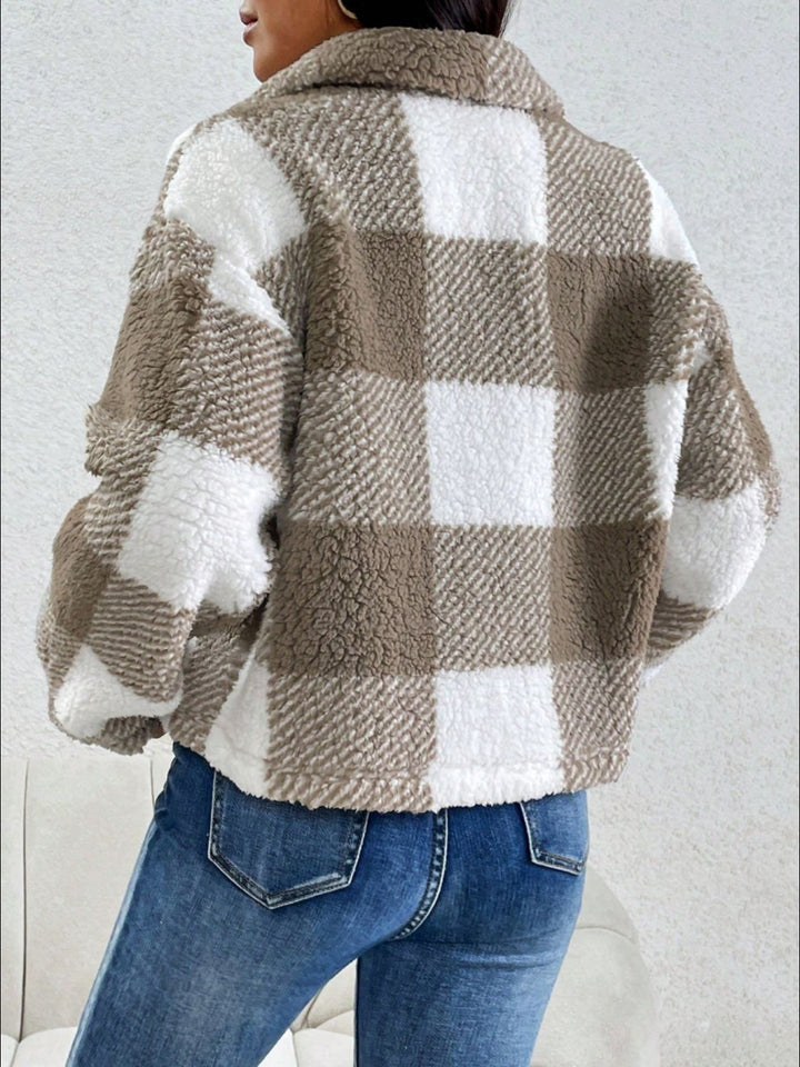 PREORDER: Stylish Statement Decorative Pocket Flap Plaid Long Sleeve Jacket