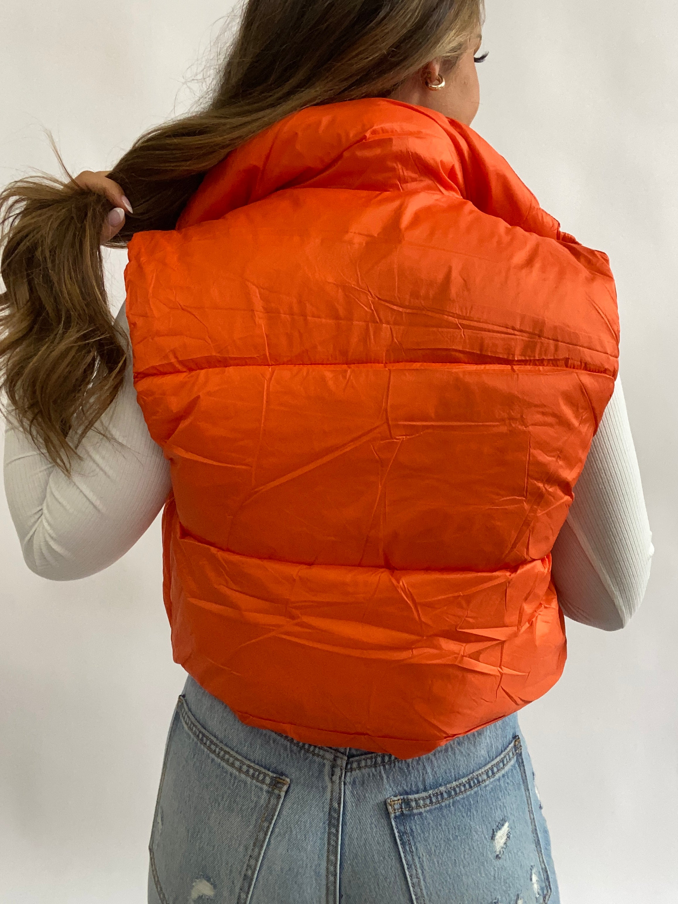 Brie Orange Cropped Puffer Vest