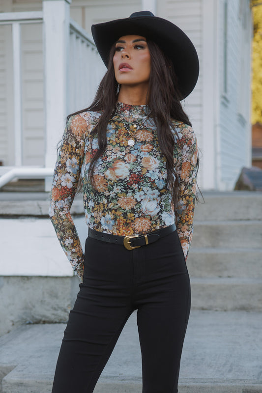 Floral Mesh Long Sleeve Top