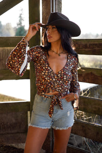 Woodstock Floral Bell Sleeve Wrap Top
