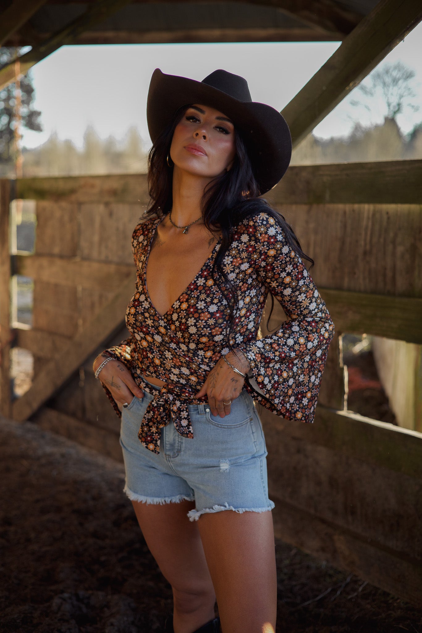 Woodstock Floral Bell Sleeve Wrap Top