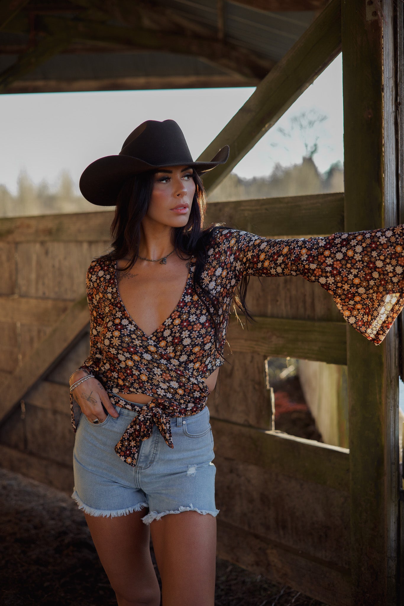 Woodstock Floral Bell Sleeve Wrap Top