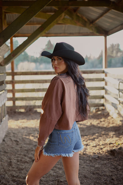 PREORDER: Saylor Distressed Denim Short - Medium Wash