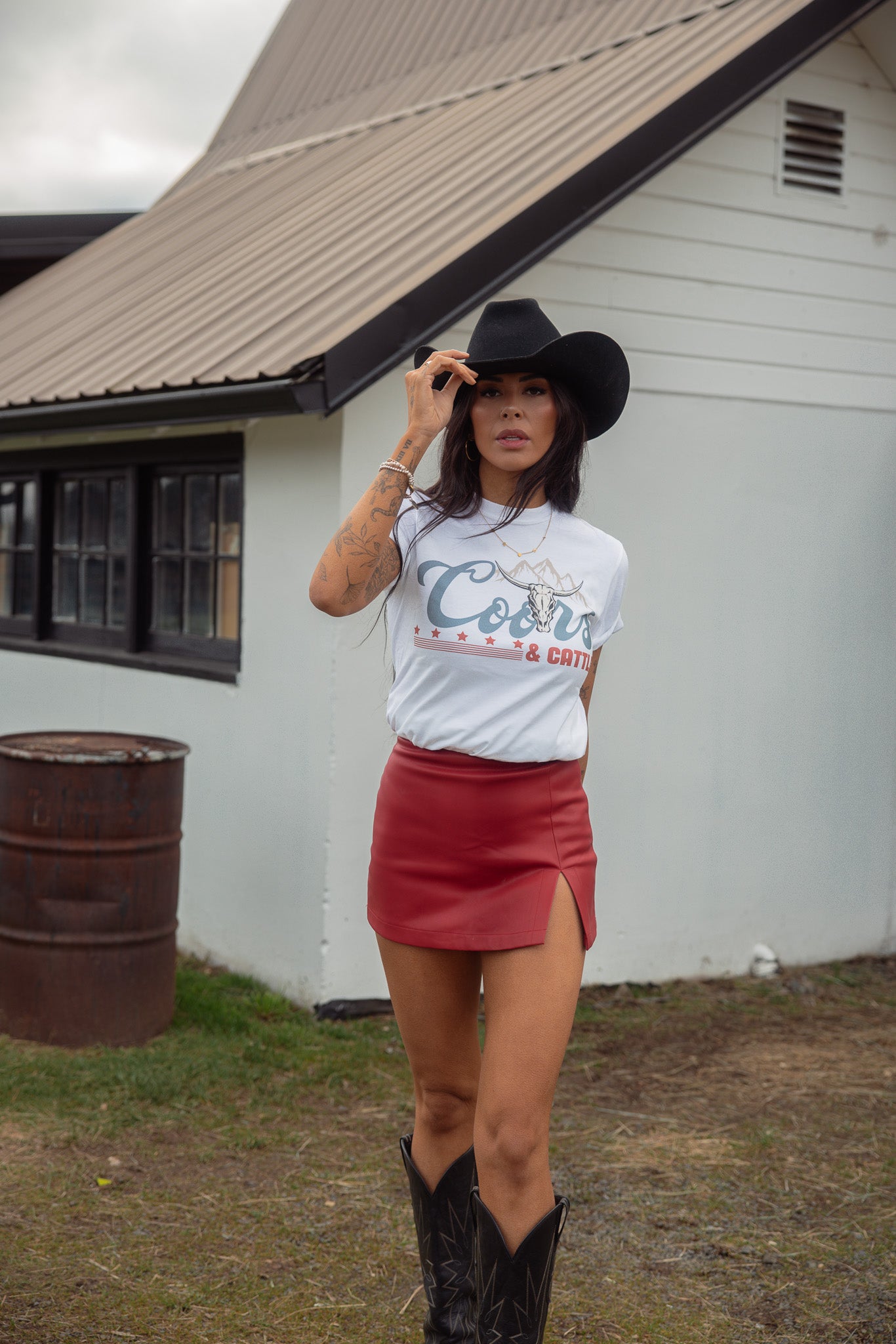 Call It Even Side Slit Leather Skorts