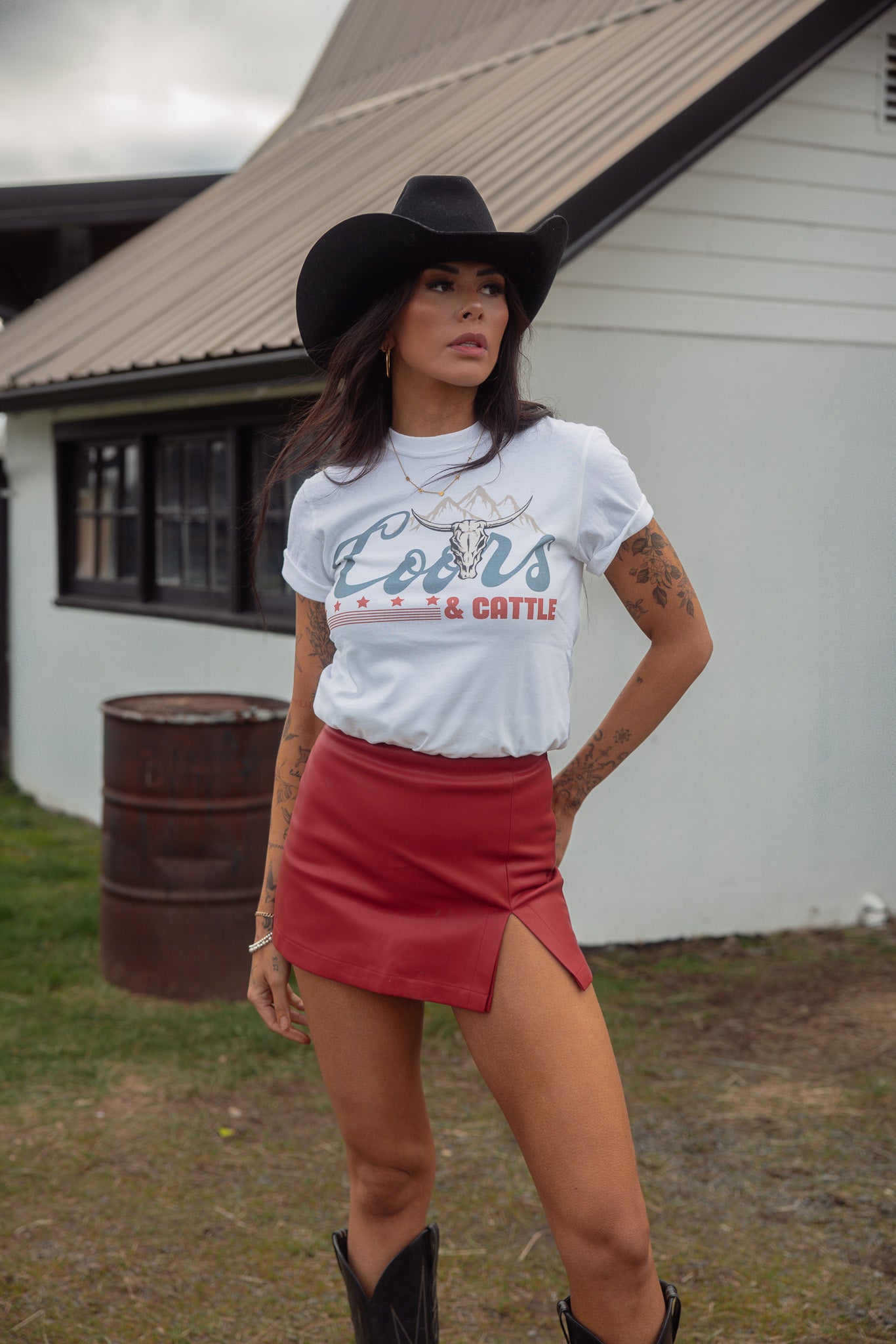 Call It Even Side Slit Leather Skorts