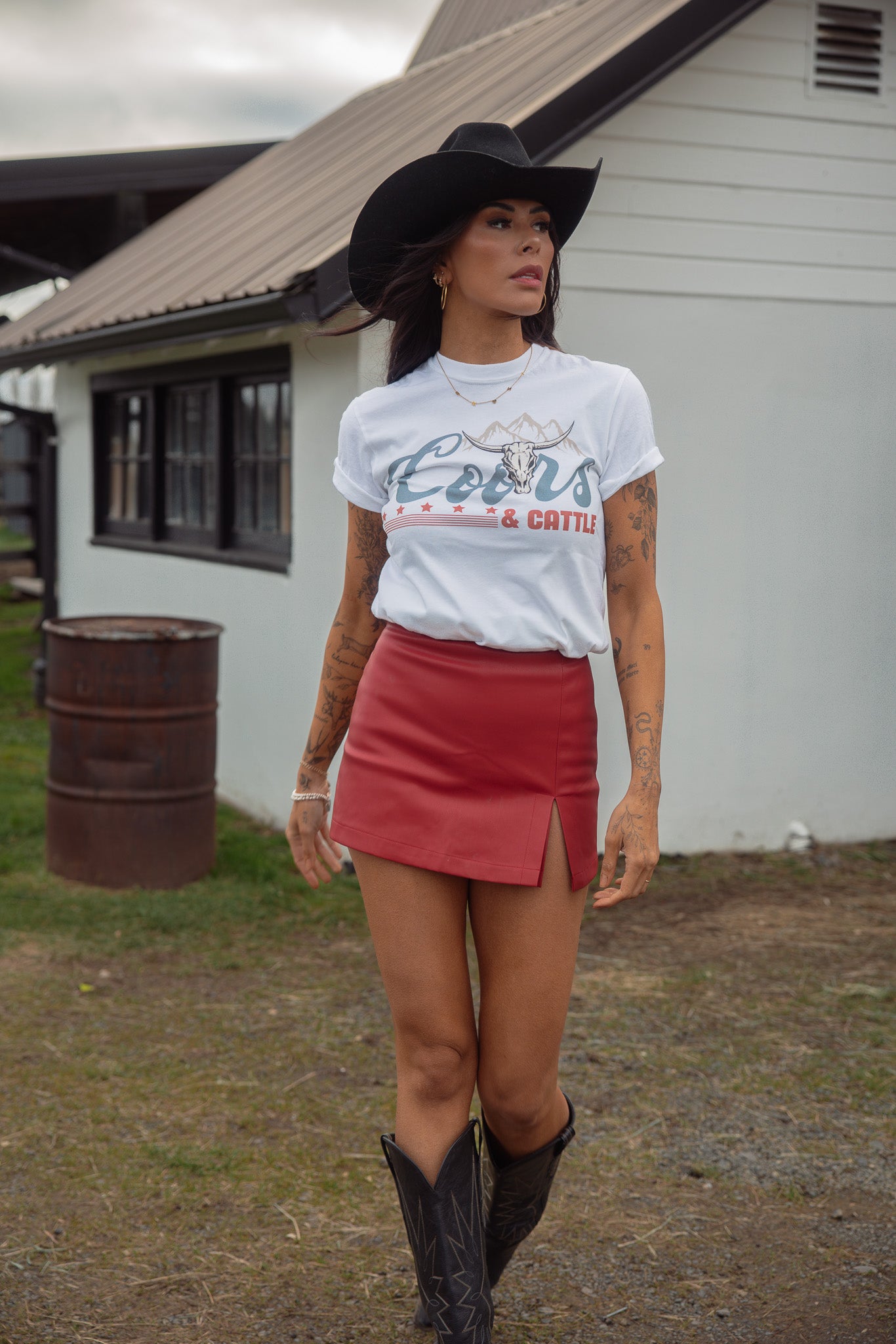 Call It Even Side Slit Leather Skorts