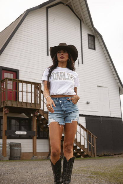 Lindsey Asymmetrical Distressed Shorts- Medium Wash