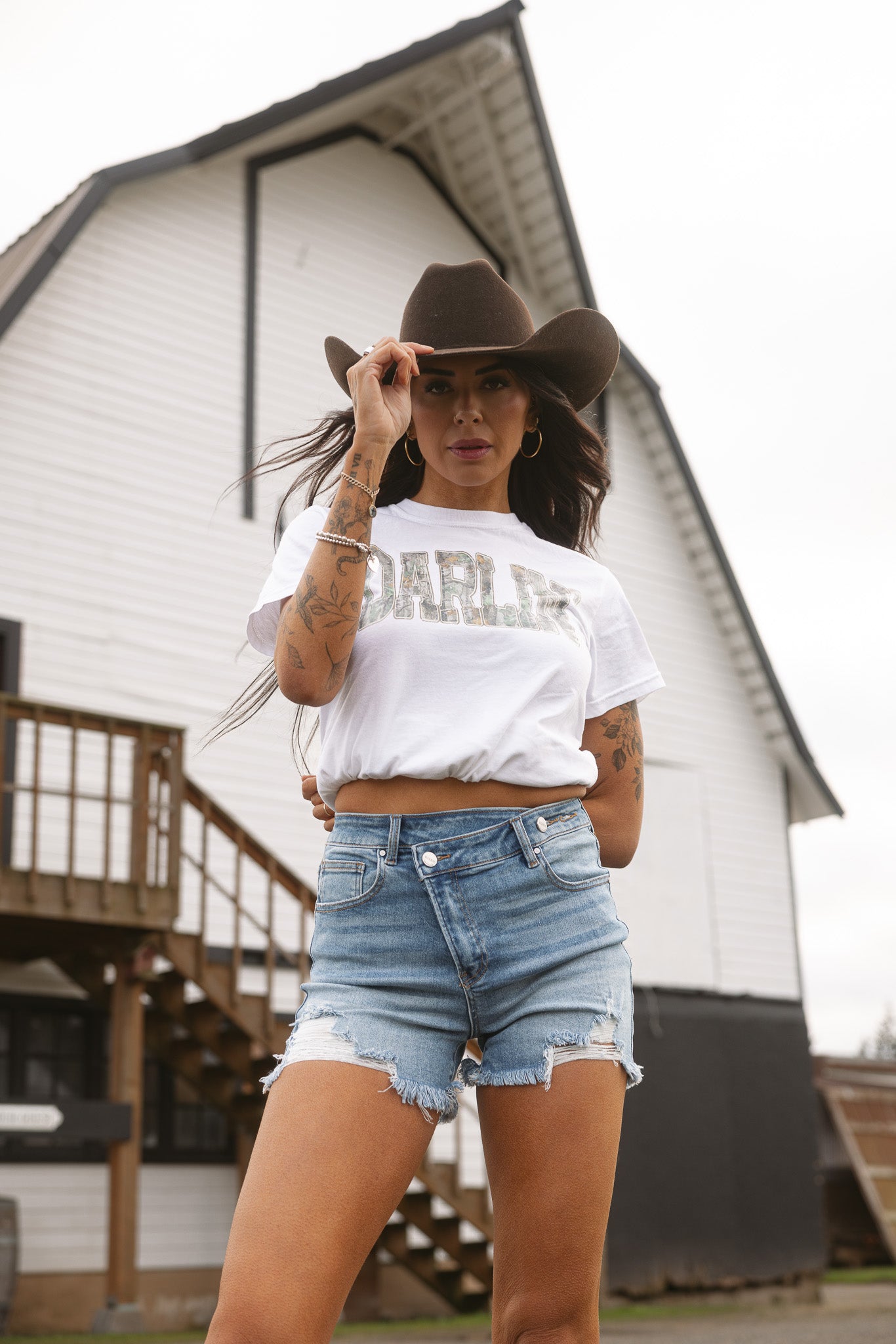 Lindsey Asymmetrical Distressed Shorts- Medium Wash