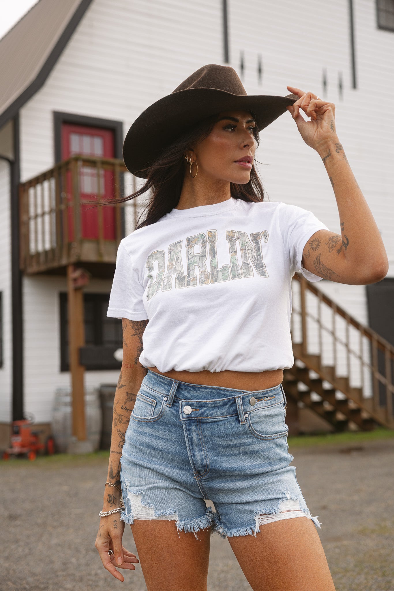 Lindsey Asymmetrical Distressed Shorts- Medium Wash