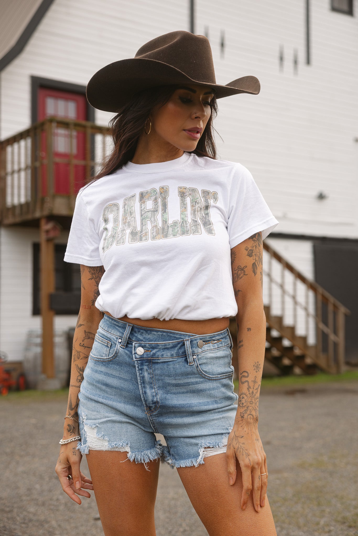 Lindsey Asymmetrical Distressed Shorts- Medium Wash