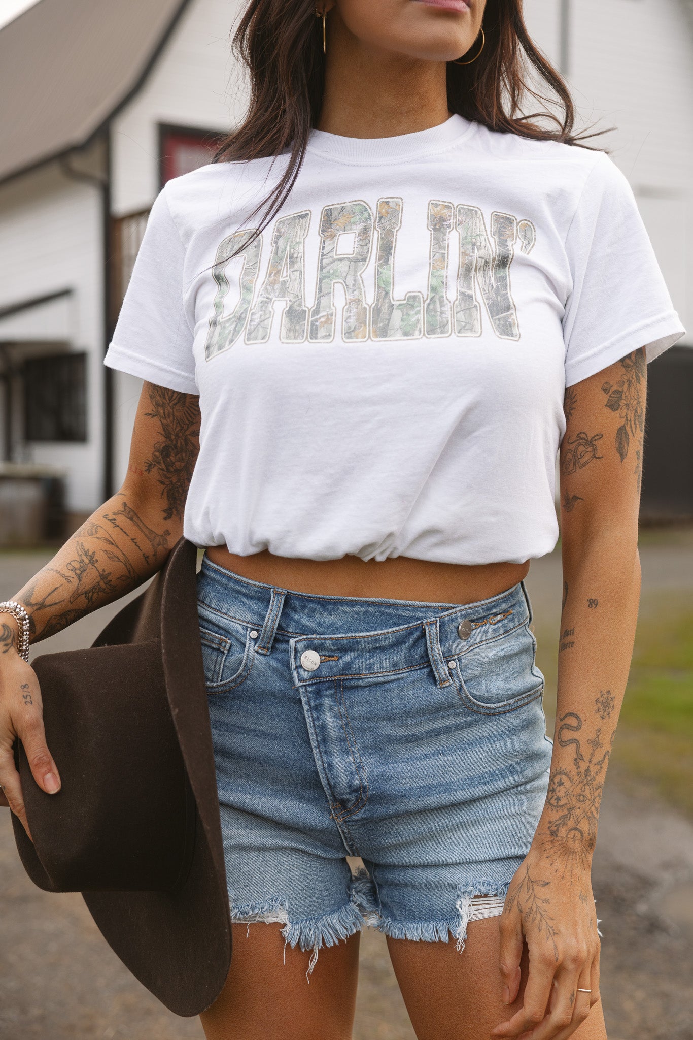 Lindsey Asymmetrical Distressed Shorts- Medium Wash