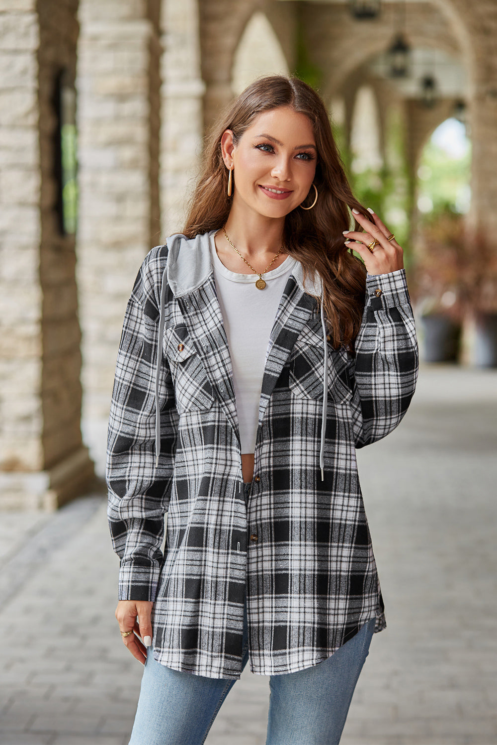 PREORDER: Mandy Plaid Long Sleeve Hooded Jacket