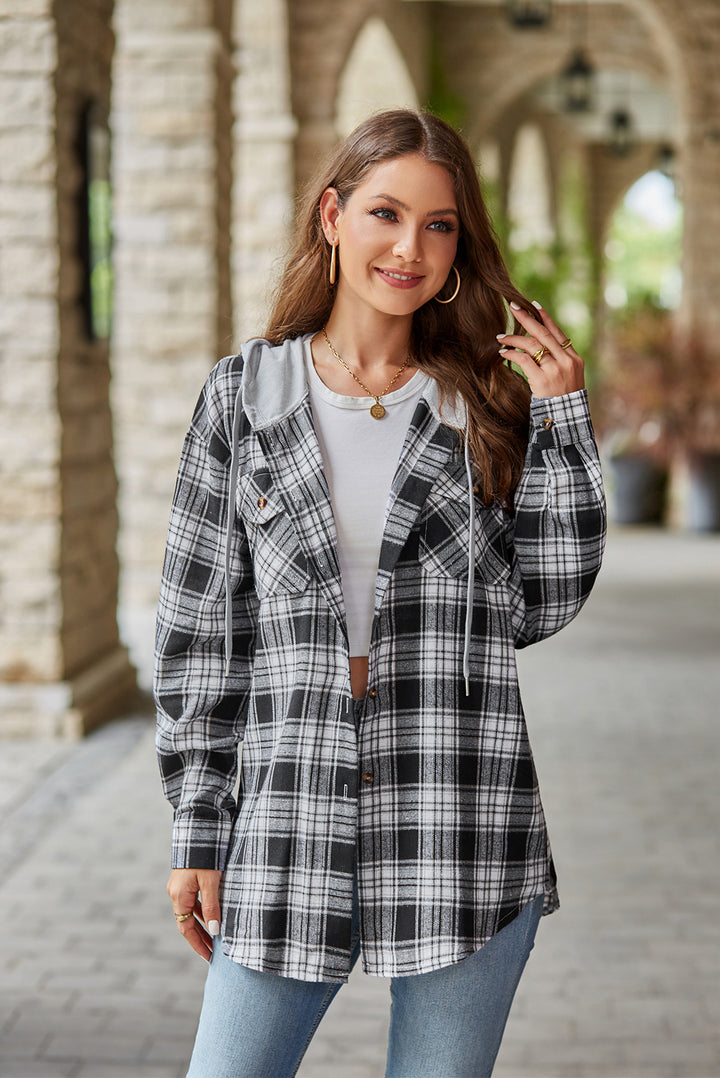 PREORDER: Mandy Plaid Long Sleeve Hooded Jacket