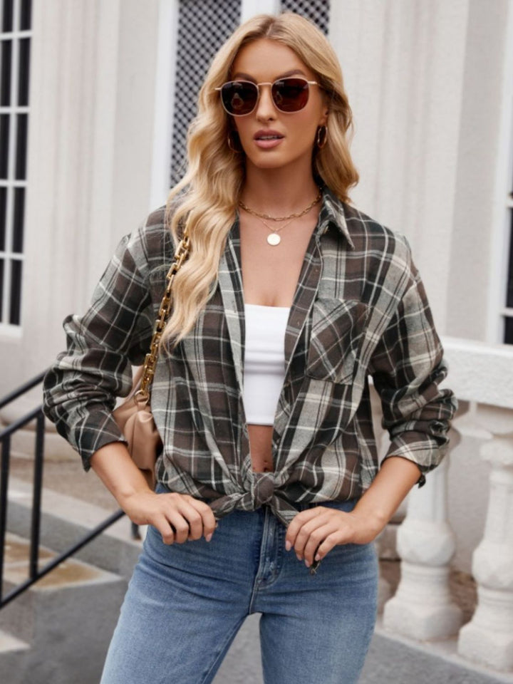 PREORDER Fall Colors Plaid Collared Neck Shirt